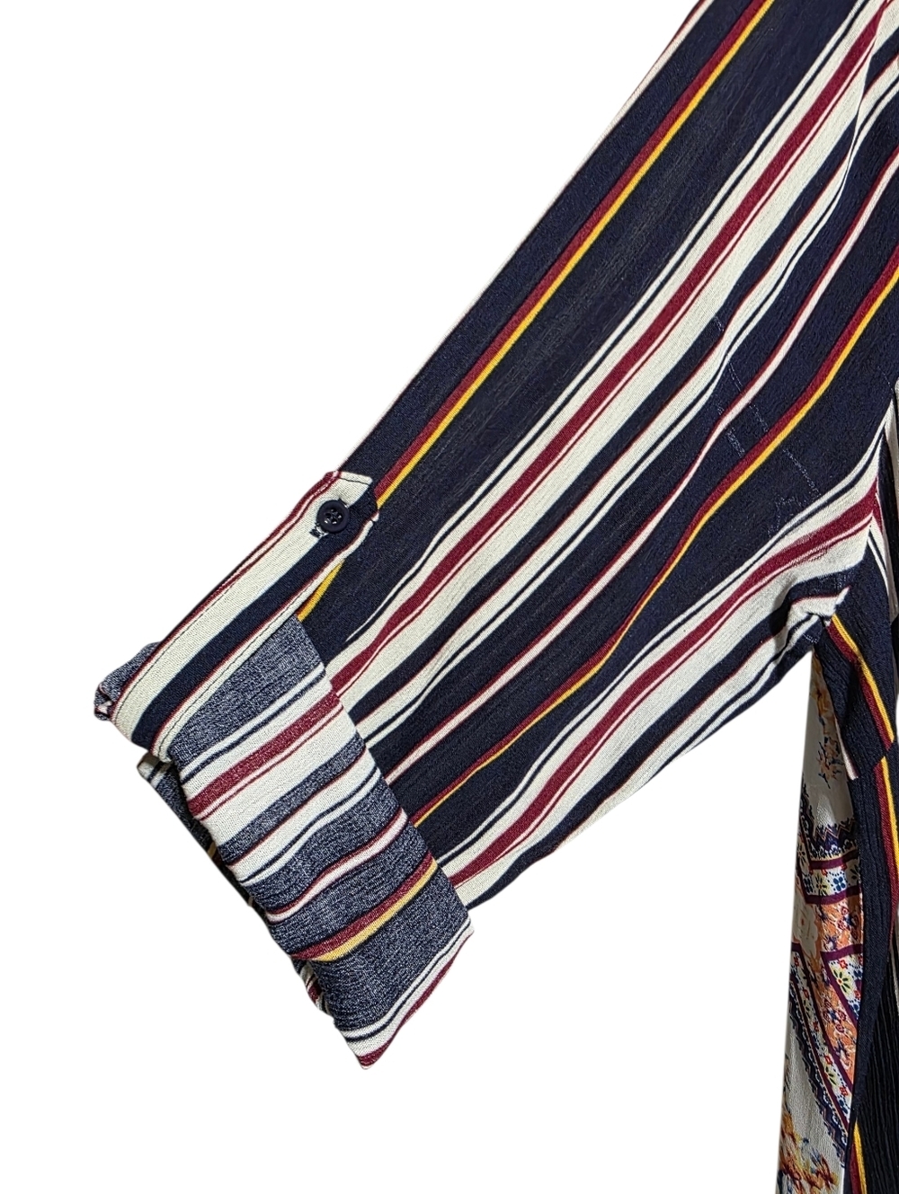 ANDREE BY UNIT STRIPED FLORAL EMBROIDERED MAXI DUSTER DRESS SZ L - Picture 6 of 9